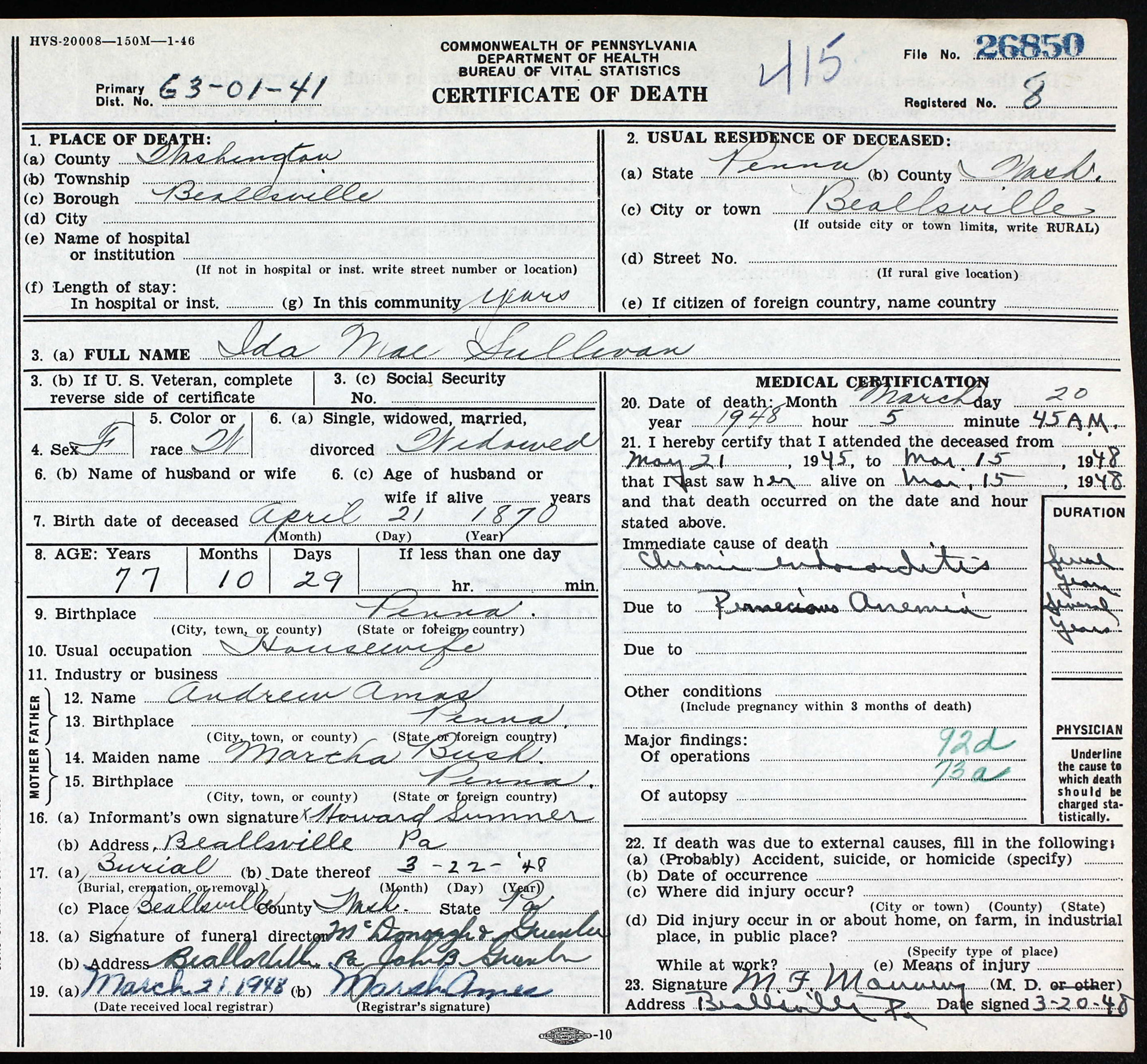 death certificate